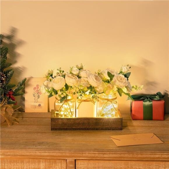 Mason Jar Lights Centerpiece Table Decorations for Dining Room Farmhouse Table - Picture 2 of 7